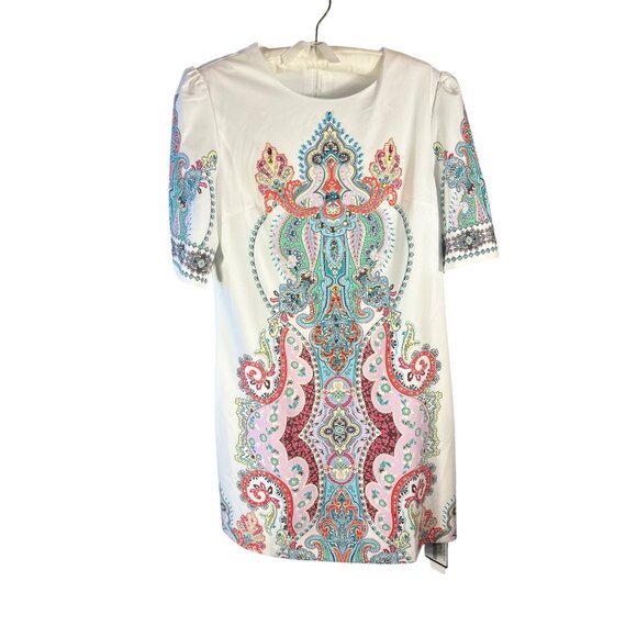 Burryco Sz L Vibrant Beaded White Shift Dress Artsy Boho - Picture 1 of 14